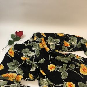 Jin Fashion Vintage Women’s Flower Print Black Blouse